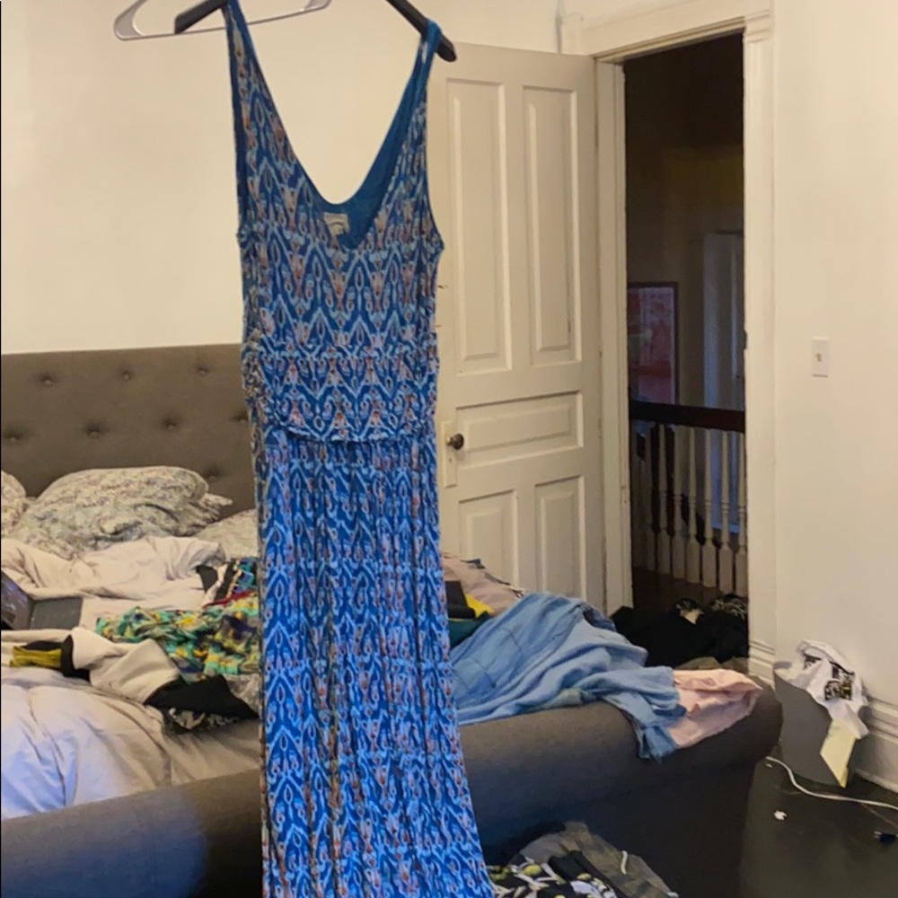 Teal and Coral Maxi Dress Anthropologie